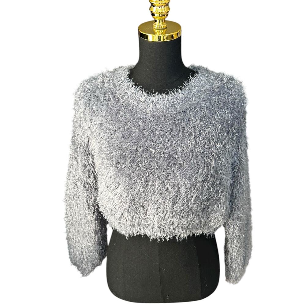 Volcom Women’s 90s Style Fuzzy Cropped Sweater Gray-Blue Size Small